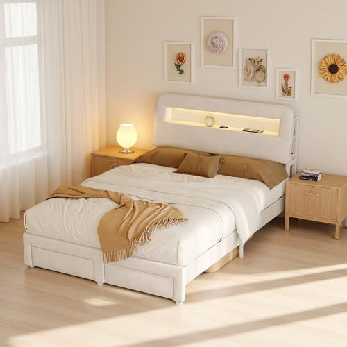 Zorvani Letto imbottito 160x200 cm con 2 Cassetti, Letto matrimoniale a LED, letto contenitore una piazza e mezza, Funzionale con testiera, Struttura letto con rete a doghe, in Velluto