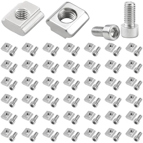 Rehoetom Tuercas deslizantes M5 con tornillos hexagonales M5 x 10 mm, paquete de 50 tuercas con ranura en T para montaje de muebles y proyectos de mejora del hogar