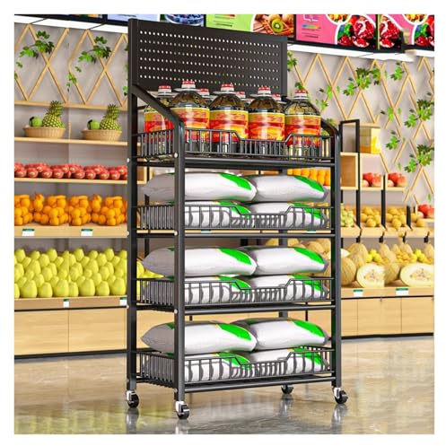 4-vånings snackshyllor med hjul, fristående matdisplayhylla enkel montering, stol, fristående matdisplayhylla enkel montering, stormarknadshylla för kontor/kök/skafferi/butiker/kiosk (svart)