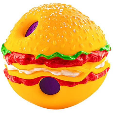 BEAHING Quietschender Ball für Hunde, 14 cm, Hamburger-Form, interaktiver Hundeball, bissfest, unzerstörbar, lustiges Wackelspielzeug für Hunde zur Linderung von Angstzuständen und Bewegung