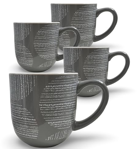 WoW HomeStore Set of 4 Grey Mugs - 350ml - Geo Print - Ceramic Coffee Mugs