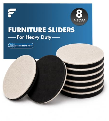 shinfly Furniture Sliders for Wooden Floors, 8 Pack Round Ø 3.5 Inch | Furniture Sliders for Heavy Items, Reusable Felt Heavy Duty Furniture Gliders for Hard Floors - Sofa, Bed and Appliance