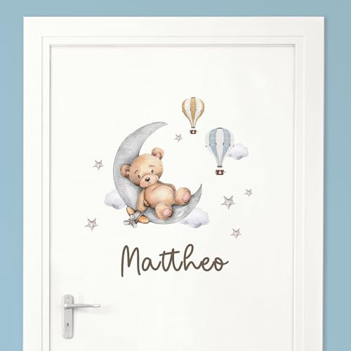 Little Deco Türaufkleber, Wandtattoo Kinderzimmer, Bär im Mond | Wandsticker, Sticker personalisiert, Babyzimmer Deko, Wunschtext Aufkleber, Tür Namensschilder Kinder, Stickers selbstklebend
