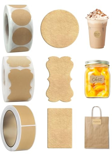 DASHUI Etiketten Kraftpapier Selbstklebend, 820 Stück Aufkleber Zum Beschriften, Marmeladen Etiketten Marmeladengläser, Flaschenetiketten