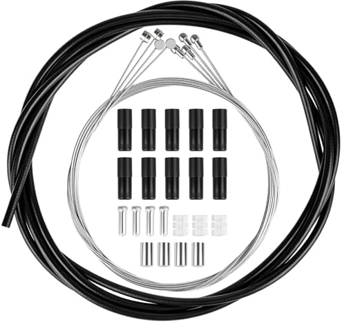 4Set Universal Bike Brake Cable, Stainless Steel Bicycle Gear Shifter Cable | Bike Inner Brake Cable With PVC Housing for Shimano, Mountain, Road and Folding Bicycles Repair, Black