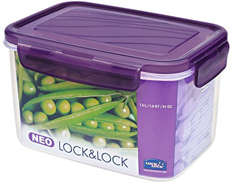 Lock & Lock ZZF121V Frischhaltebox Neolock rechteckig 1,5 L, 184 x 128 x 110 mm, deckel violett
