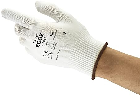 Stringknits Ansell EDGE 76-200 Mehrzweckhandschuhe, Nahtloser Handschuh für Komfort bei Tragezeiten, Waschmaschinenfest, Beidhändig, Weiß, Größe M (12 Paar)