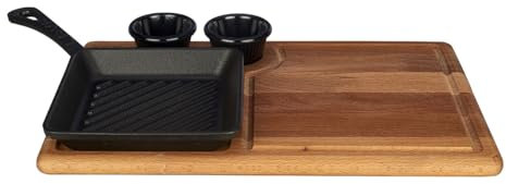 Lava Cookware LV Eco P GT 1616 K44 Mini viereckige Grill Sartén Y Madera Platter Dimensiones, 16 x 16 cm, Hierro Fundido, Color Negro