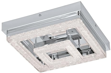 EGLO LED Deckenleuchte Fradelo, 2 flammige Deckenlampe | Wohnzimmerlampe aus Metall und Kunststoff in Chrom, Kristall in Klar, Schlafzimmerlampe eckig, LEDs warmweiß, L x B 26 cm