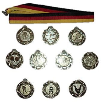 RaRu 10 kleine Medaillen mit Deutschlandbändern. 50 Verschiedene Embleme zur Auswahl. (Tischtennis)