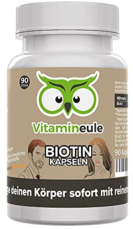 Biotin Kapseln - hochdosiert 10.000 mcg - Produktion in Deutschland - vegan & bioaktiv - ohne Zusatzstoffe - kleine Vitamin B7 Kapseln statt Tabletten - für Haut & Haare - Vitamineule®