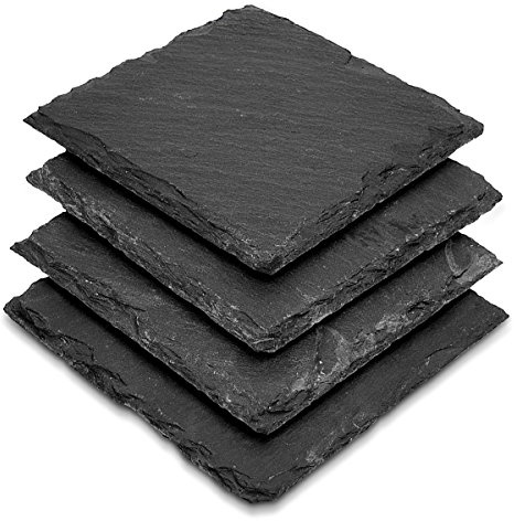 Navaris 4X Schiefer Getränke Untersetzer - 4er Set 10x10cm Schieferuntersetzer für Gläser Tassen Flaschen Kerzen Vasen - Schiefer Glasuntersetzer