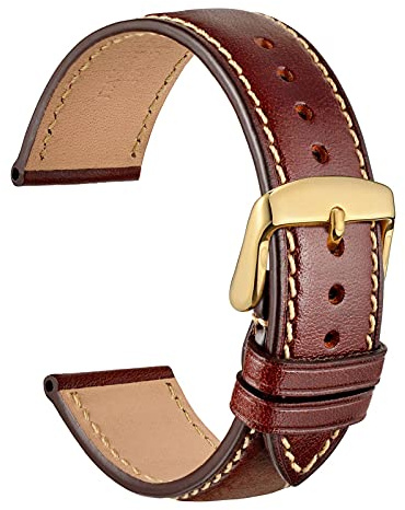 WOCCI 20mm Cinturino Orologi in Pelle Italiana con Fibbia Oro (Borgogna)