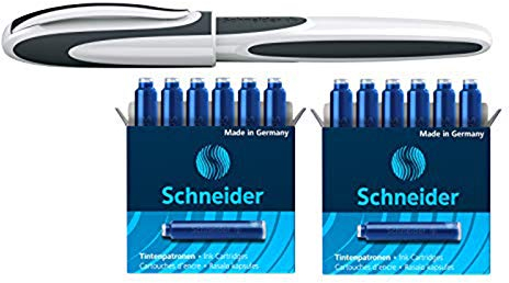 Schneider Patronenroller Ray (Tintenroller mit Edelstahlspitze, inkl. Tintenpatrone, Made in Germany) (blau/grau + 12 Patronen extra, Tintenroller + 12 Patronen)
