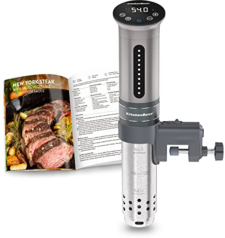 KitchenBoss Sous Vide Roner Cocina a baja temperatura Slow Cooker Circulador térmico profesional IPX7 impermeable, temporizador con pantalla táctil, plata
