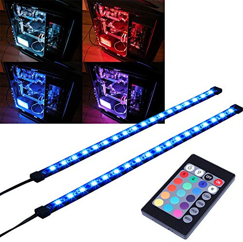 Miwatt Kit complet RGB LED Bande Lumineuse d'ordinateur par aimant avec télécommande 24 boutons pour ordinateur de bureau Boîtier Mid Tour (5050 SMD 2pcs) 18 LEDs 30 cm Série R