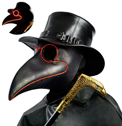 CreepyParty LED Pest Doktor Maske Lange Nase Vogel Schnabel Steampunk Halloween Kostüm Requisiten Masken Beleuchten Schwarz