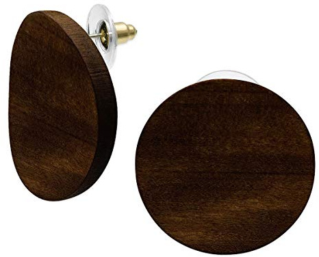 Soul-Cats grandes boucles d'oreilles en bois de haute qualité pour femmes en brun foncé avec broche en acier inoxydable