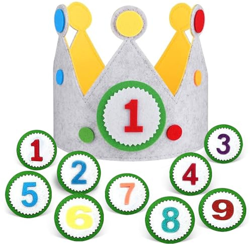 Geburtstagskrone Kinder, Geburtstagskrone Junge & Mädchen, Krone Geburtstag mit Auswechselbaren Zahlen von 1-9, Unisex Party Deko Hut, Krone Geburtstag für Jungs Mädchen Kindergeburtstag