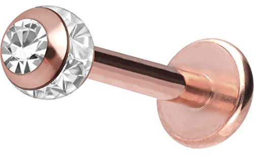 PIERCINGLINE Chirurgenstahl Labret Stecker | EPOXY-RING-KUGEL + KRISTALL | Piercing Lippe Ohr Nase | Farb & Größenauswahl