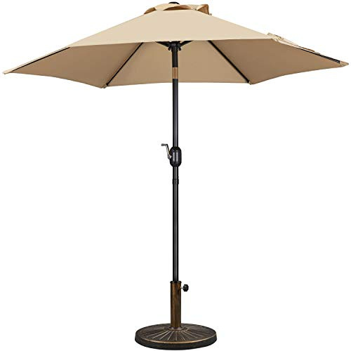 Yaheetech Gartenschirm Sonnenschirm mit Schirmständer Rund Marktschirm Neigbar Kurbelschirm Sonnenschirmständer Schirmgewicht für Outdoor und Balkon, 230 cm/Tan
