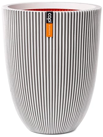 Capi Europe - Gefäß elegant niedrig Groove NL - 46x58 - Elfenbein - Öffnung Ø38 - Blumentopf für den Innen- und Außeneinsatz - KGVI783