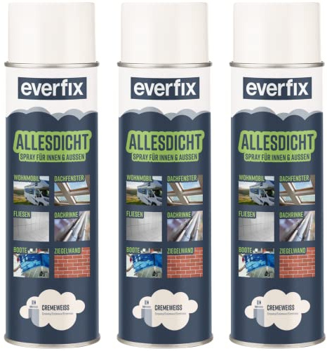 EVERFIX Allesdicht Spray (3 x 500 ml, creme weiss) Dichtspray wasserdicht, Flüssigkunststoff, flüssiger Kunststoff zur Abdichtung