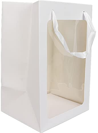 Semme Papiertüte mit Fenster, Geschenktüte mit Griff, Bäckereitüten mit Fenster, Blumenstraußtüte, Lebensmittelaufbewahrung, Transparente Geschenktüte, Kekstüte, Geschenktüten für(Weiß)