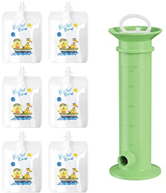 7pcs Set -Babynahrungstasche, Hersteller wiederverwendbarer reine Farbbeutel, 6 Beutel Kleinkind Fruchtequelle Pürepürefüller für Kinder (Green)