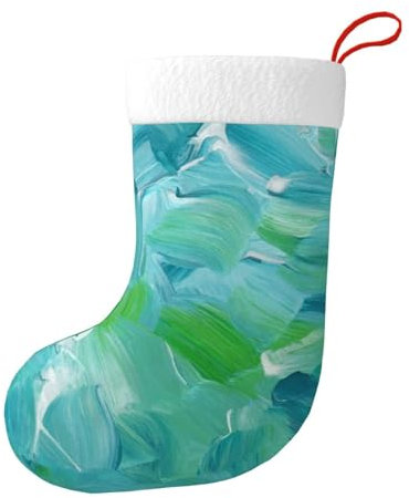 LAMAME Blaue Ölfarbe Textur gedruckt Weihnachtsstrumpf Doppelseitige Weihnachten Dekorative Strumpf Weihnachten Party Dekoration
