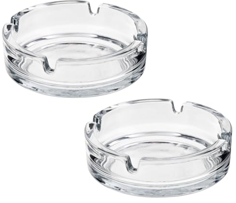 Aschenbecher aus Glas, rund, für drinnen oder draußen, 2 x 10,5 cm Aschenbecher für den Innen- und Außenbereich, für Haus, Garten, Bar oder Kneipe, 2 Stück