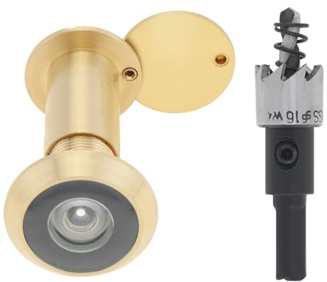 HOJLKLD Door Viewer, 16mm Diameter Solid Brass Spy Hole with Drill Bit, 200 Degree Wide Angle Spyhole for 35-55mm Doors, Door Peephole with Privacy Cover for Front Door (Gold)