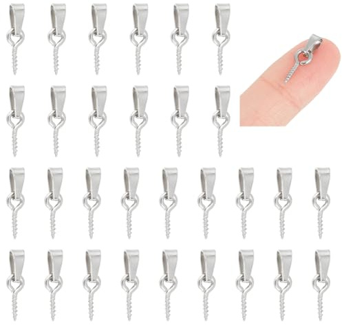 UNICRAFTALE 50 Stück Edelstahl Schraubösenstifte Mit Klemmbügeln Metallschrauben Ösenstiftbügel Anhänger Ösenstiftöse Für Halbgebohrte Perlen Charm Flaschen Mit Korkverschluss DIY Schmuckherstellung