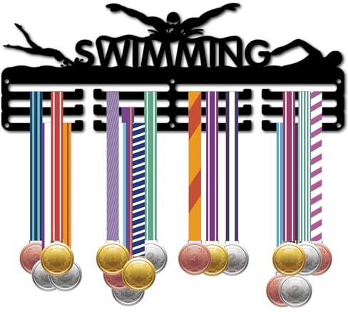CREATCABIN 40x15cm Schwimm-Medaillenhalter,Display-Aufhänger,Medaillen-Wandhalterung,Rahmenregal,Sport-Medaillen-Aufhänger,Schwarze Wanddekoration,Medaillen-Organizer-Rack Zum Aufhängen Band,Rennen
