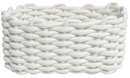 Blanketswarm Geflochtener Korb aus Baumwollseil, Handgewebter Aufbewahrungskorb, Kleiner Korb Zum Organisieren von Niedlichen Körben für Geschenke, Korb-Organizer für(30x22x14cm/11.8x8.7x5.5in-Weiß)