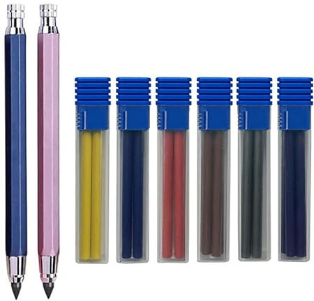 JOMPENS Druckbleistift-Set aus Metall, 5,6 mm, mit Graphitminen für Ingenieurwesen, Markieren, Skizzieren, Zeichnen, Architekturbau (Blau und Rosa), 8 Stück