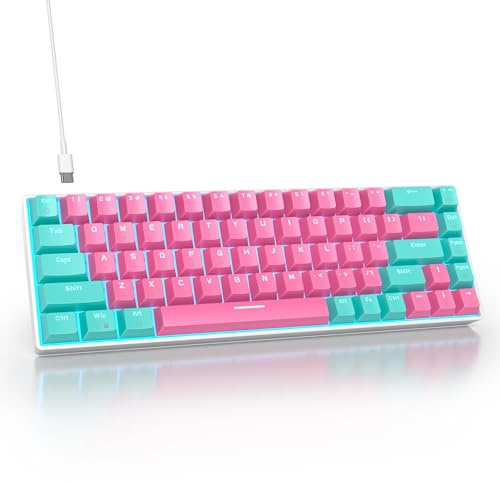 SOLIDEE 65% Mekaniskt Speltangentbord,68 Tangenter med Linjära Switchar,Trådbundet Mekaniskt Tangentbord med Isblå LED-bakgrundsbelysning,Ergonomiskt Tangentbord för PS5/PS4/Xbox Spelare(68 Miami)