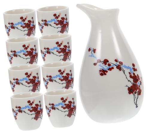 GRIRIW 1 Satz Weinspender für acht Tassen Keramik Weinkrug Sake-Set japanische Sake-Becher Sake blaue Flasche Weingläser Japanischer traditioneller Sake-Kessel Vintage Sake Wasserkocher