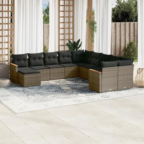 SECOLI XXL Rattan Gartenmöbel Set Con Stauraum Loungemöbel Set Terrassenmöbel Gartenlounge Ecksofa Garten Loungesofa Outdoor Sitzgruppe PolyRattan Ecklounge Lounge Set Grau 11-tlg-Type-392