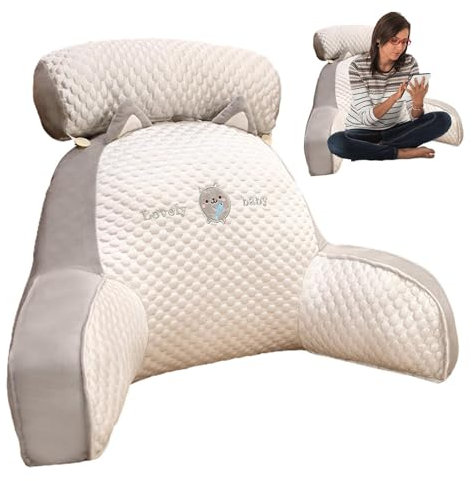 Bed Reading Pillow, In Reading Cushion For Bed Back Support With Support Arm Detachable Backrest Pillow Washable Support Rest Pillow For Reading Relaxing Watching TV