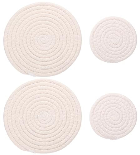 PATIKIL Plant Coasters 4 Inch 7 Inch, 4 Pcs Woven Plant Mat Round Pads Set for House Indoor Outdoor Gardening Pot Kitchen Table, White