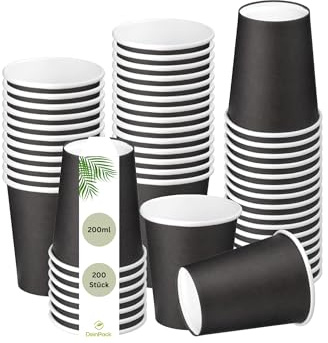 DeinPack 200 x Pappbecher 200 ml / 8 oz, Ø 80 mm schwarz - Einwegbecher schwarz | Probierbecher | Snackbecher | Kaffeebecher Einweg aus Kraft-Karton