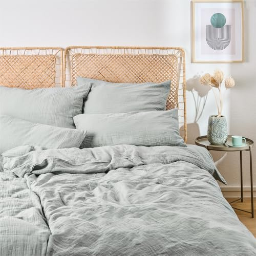 Blumtal Linge de lit 135x200 cm, Lot de 2 - Oeko-TEX certifié Linge de lit 135x200 Coton - 2X Housse de Couette 135 x 200 + 2X taies d'oreiller 80x80-135x200 été en Bleu