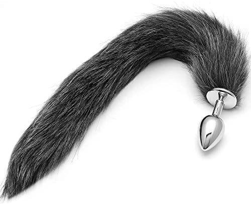 Analplug Spielzeug mit Fuchsschwanz, Butt Tail Plug für Analsex, Sexy Cosplay, Sexspielzeug für Frauen und Männer, Anfängerfreundlich, Grauer Schwanz für Frauen Cosplay - (M Analplug)