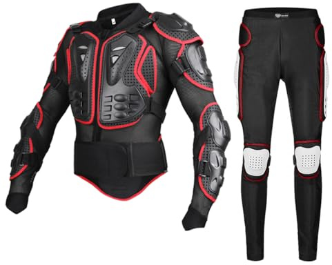 Baymate Motorrad Körperpanzer Motocross-Schutzausrüstung Erwachsene Motorrad Schutz Jacke Bike Brustkorb Wirbelsäulen-Protektor Jacke (Set 1-Rot,M)