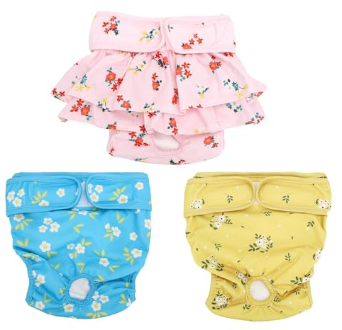 Nobleza 3 Pezzi Pannolini Cane Femmina, Mutande Lavabile per Cani in Calore, Pannoloni per Cani Femmina Ciclo, Assorbenti, Riutilizzabili, M, Vita 40-50cm