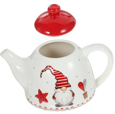 SHOWERORO Teiera Natalizia in Ceramica Impugnatura Laterale Ergonomica, Bollitore Decorativo Resistente Al Calore Per Uso Domestico e Feste Di Natale, Set Da Tè in Ceramica