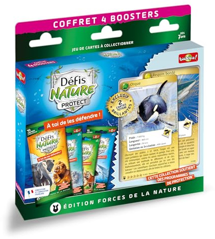 Bioviva - Défis Nature Protect - 4 Boosters de 10 Cartes - Orque et Requin | Jeux de Cartes Enfant - Cartes à Jouer et à Collectionner - Dès 7 ans - Fabriqué en France