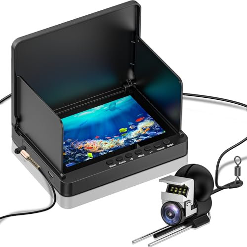 ZXBVSU Underwater Fishing Camera, 5 Inch IPS LCD Screen Fishing Camera w/Infrared Night Vision, 6000mAh Ice Fishing Camera, Portable Fish Finder w/100ft Cable for Ice Lake Boat Kayak Fishing