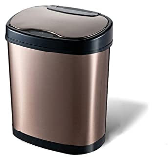 PLMNBQWE Pattumiera Domestica in Acciaio Inox Intelligente Automatico a induzione pattumiera Adatta per Soggiorno Camera da Letto Cucina Toilette Secchio per la Spazzatura Bagno pattumiera (Oro 15L)